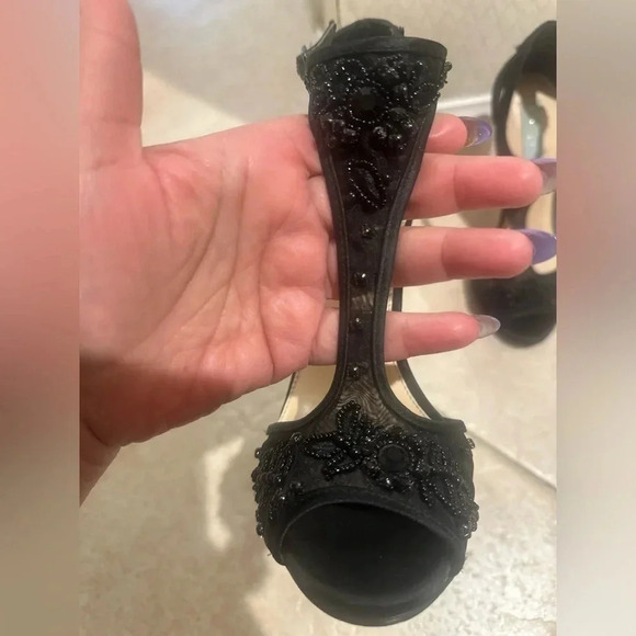 Blue‎ Betsey Johnson Black SB- Holly Heels Satin Beaded T-Strap Heels. Size 8.5 - Picture 16 of 16